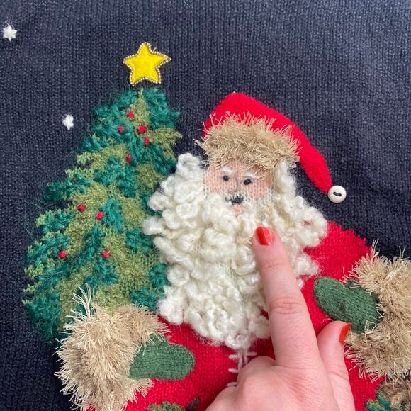 Northern Isles Women's Black Knit Vintage Santa Christmas Sweater Size Small - Picture 3 of 8